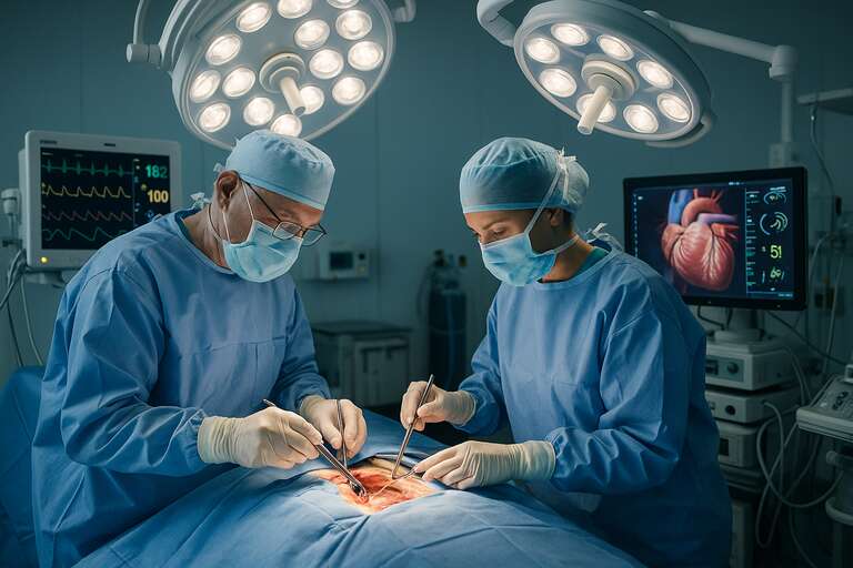 Heart surgery being performed by cardiac surgeons