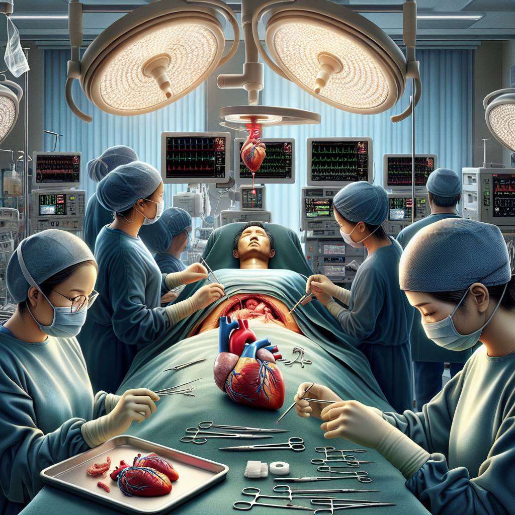 Surgeon performing heart valve replacement in operating room