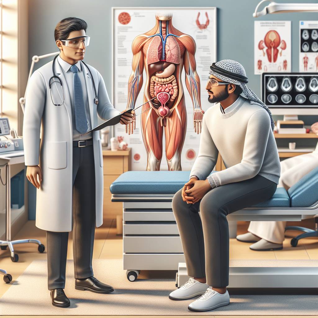 Medical professional explaining Lu-177 PSMA therapy to a patient