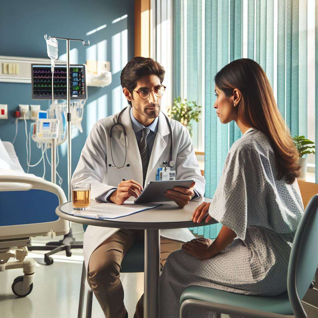 Doctor consulting patient in hospital setting
