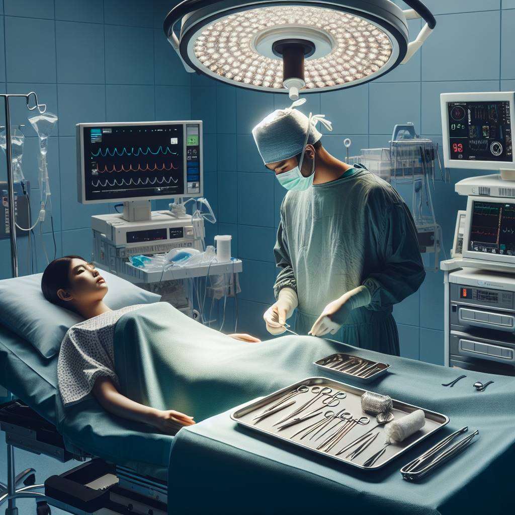 Surgeon preparing patient for breast augmentation surgery