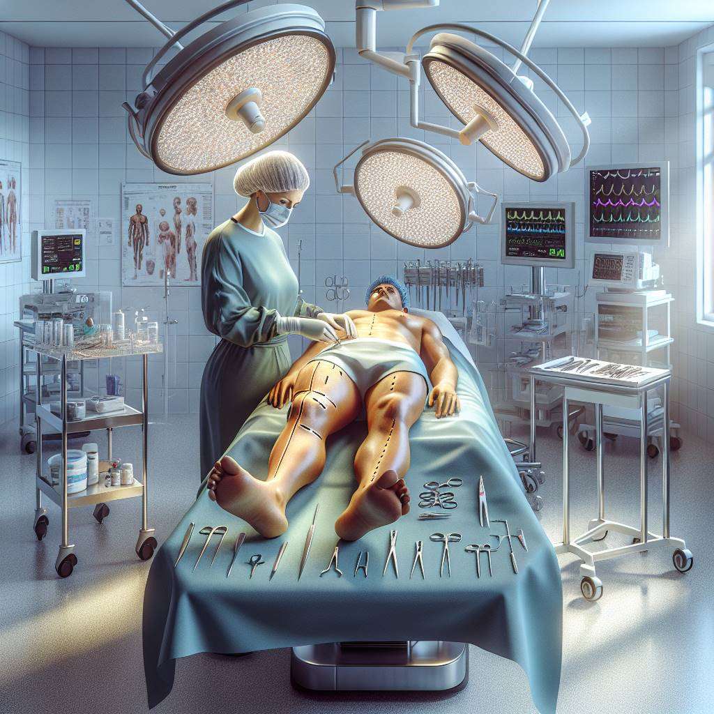 Surgeon performing thigh lift surgery in operating room