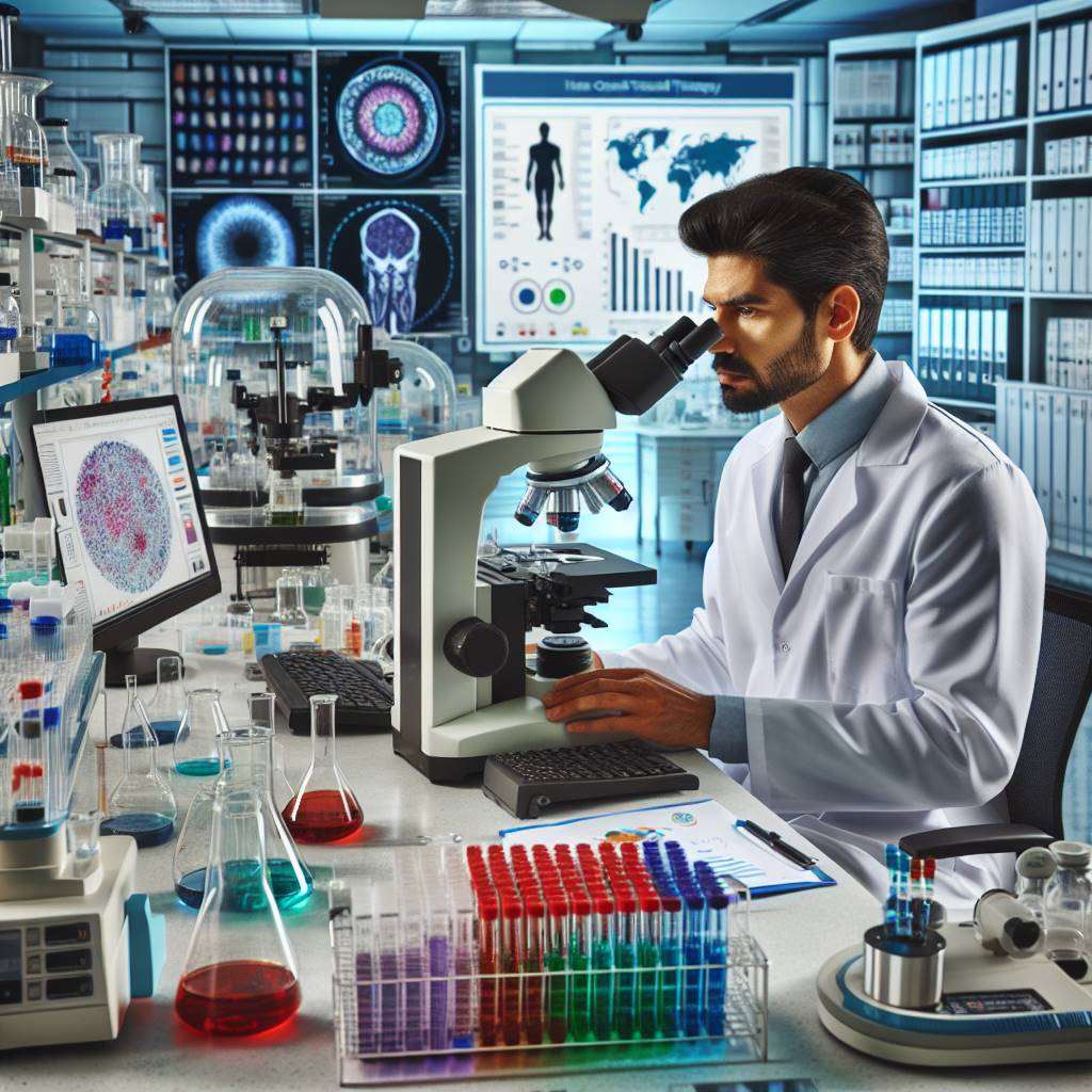 Researcher analyzing targeted therapy advancements in a lab