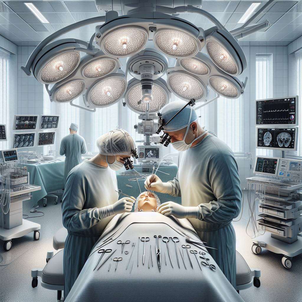 Surgeon performing microvascular decompression surgery in an operating room