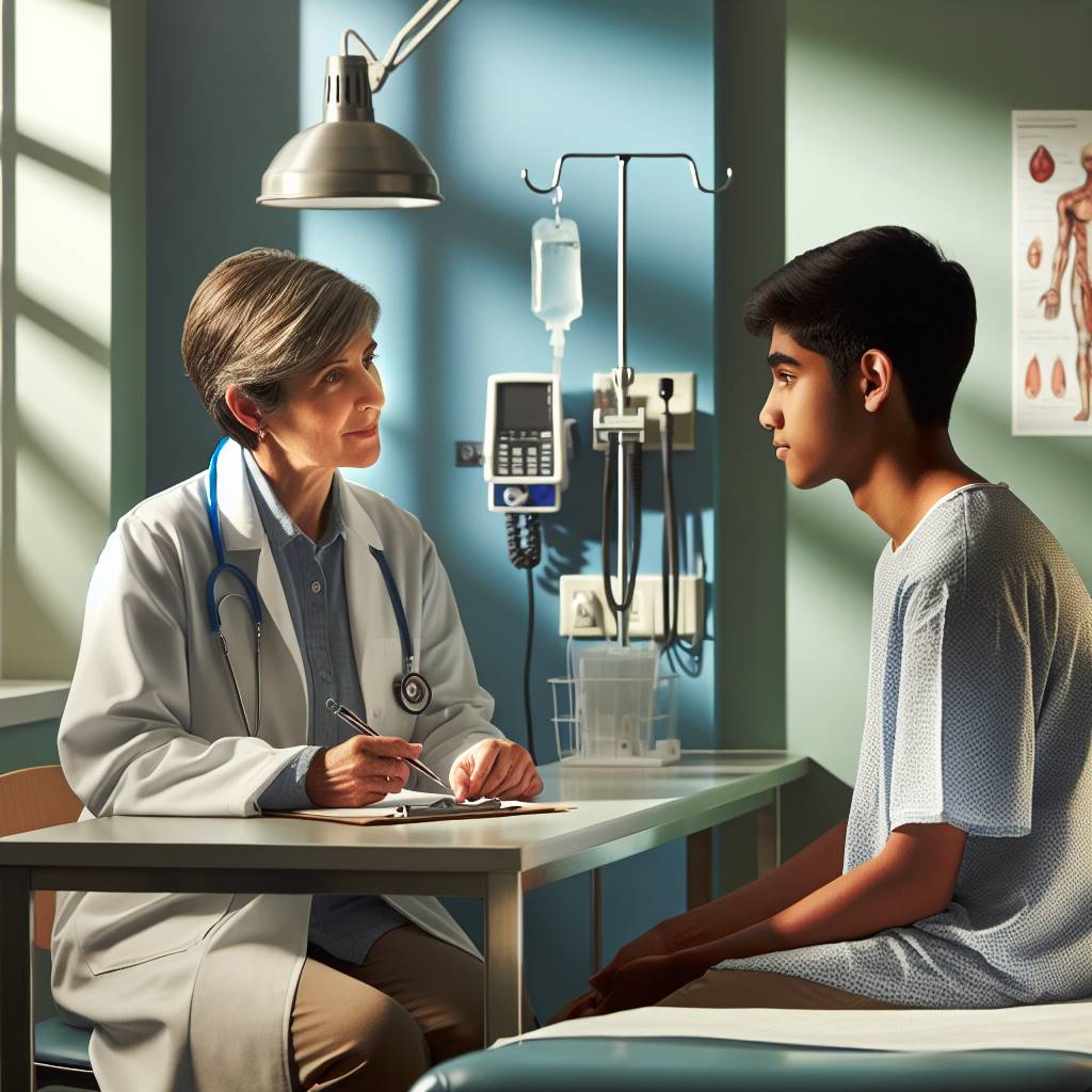 Doctor consulting patient in hospital setting