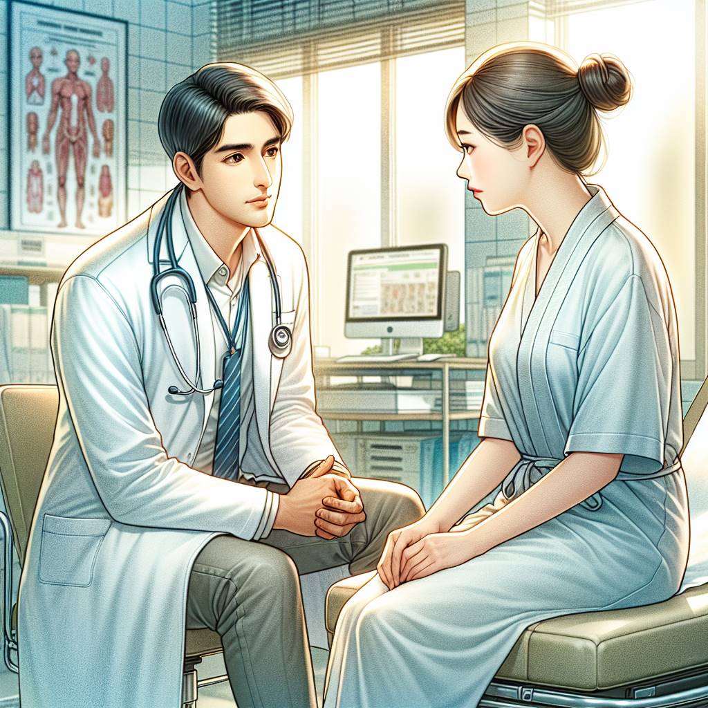Surgeon consulting patient in clinic setting