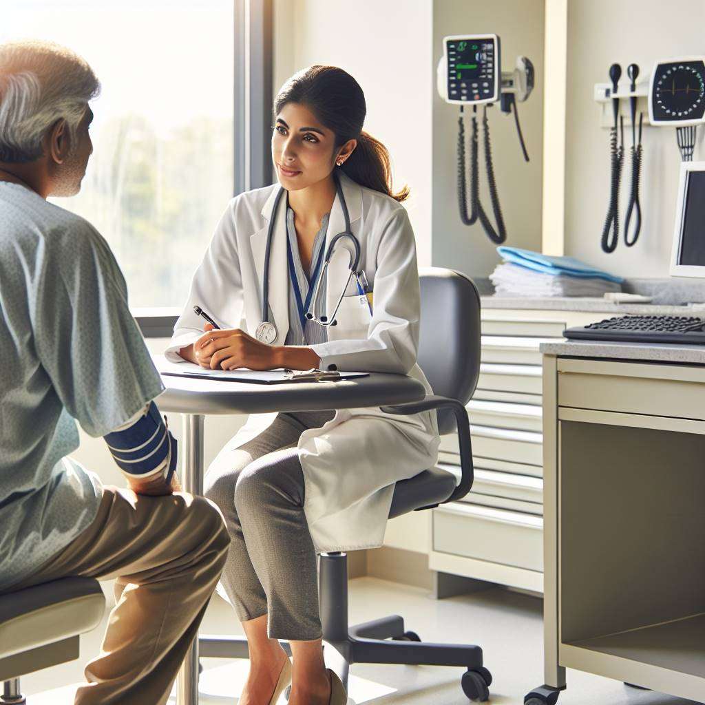 Doctor consulting patient in hospital setting