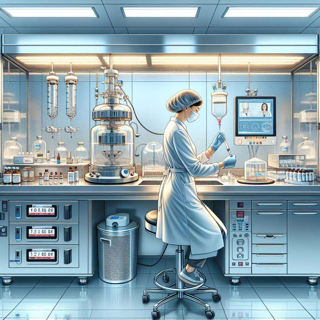 Technician preparing radiopharmaceutical in a medical lab