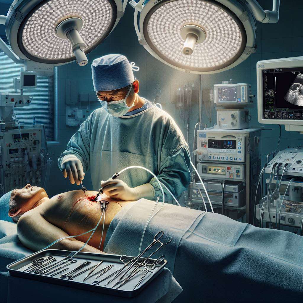 Doctor performing minimally invasive liver therapy