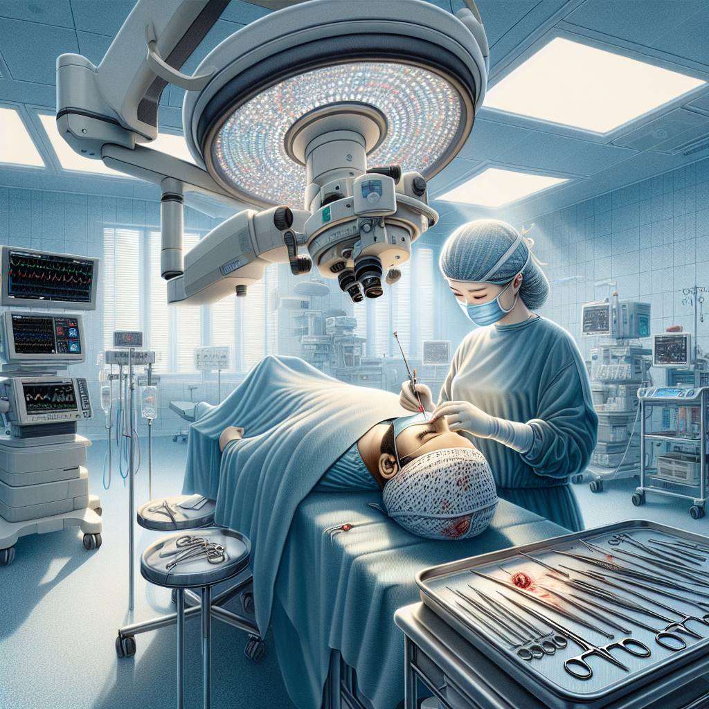 Surgeon performing microvascular decompression surgery in a modern operating room