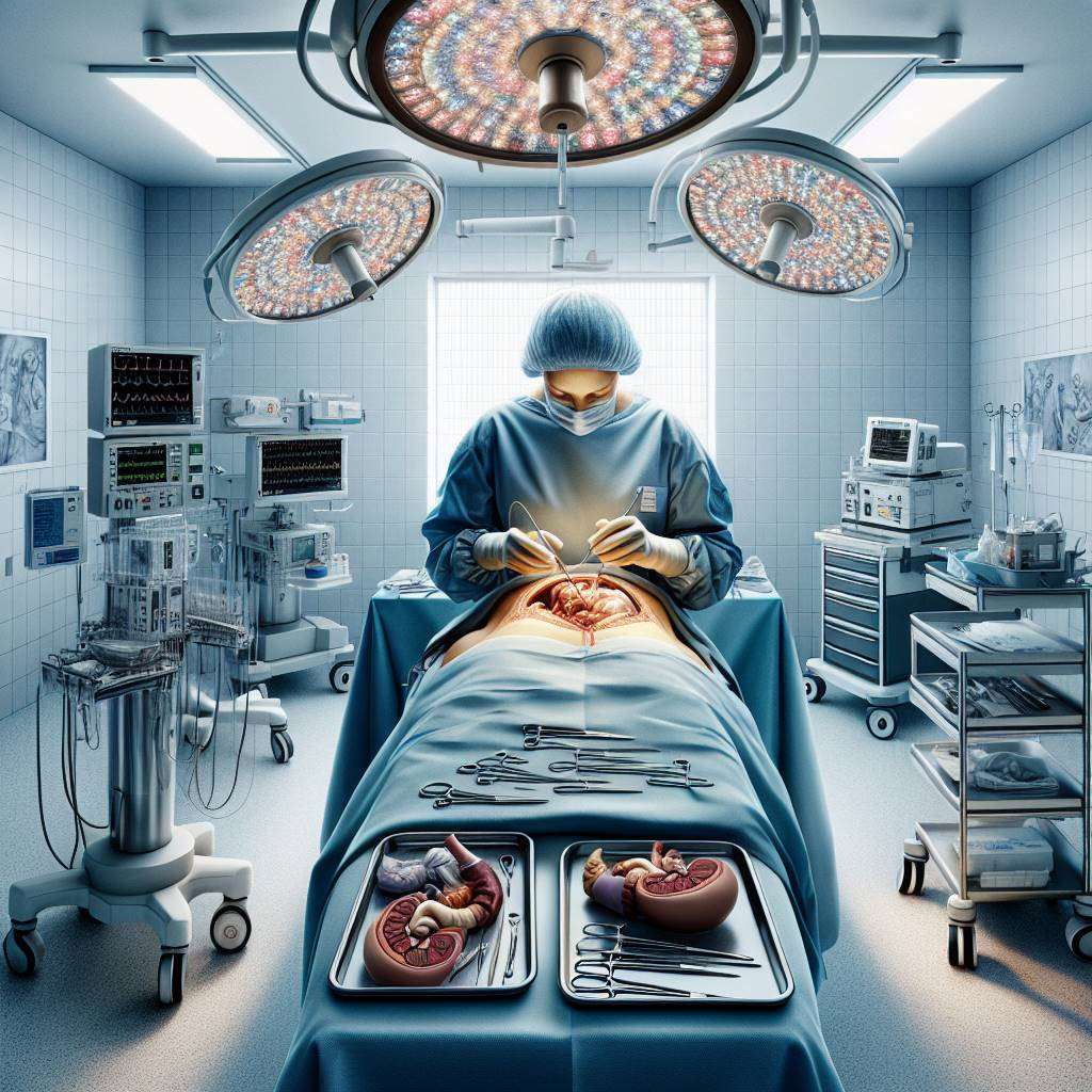Surgeon performing kidney transplant in sterile operating room