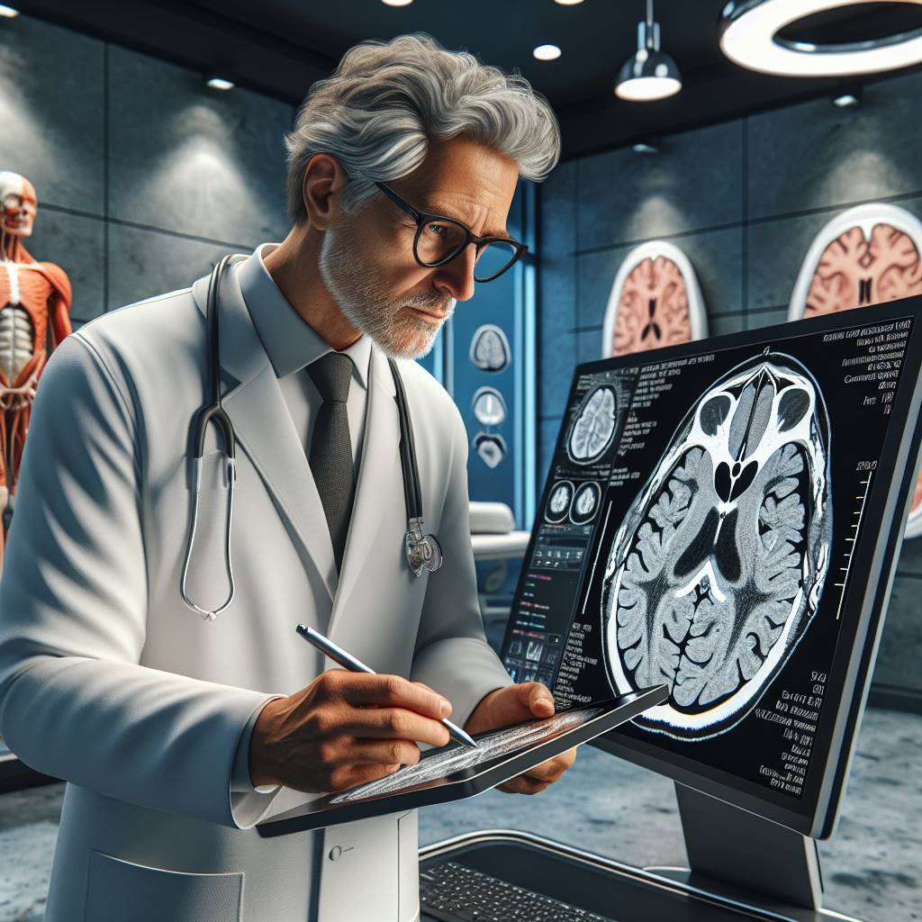 Doctor reviewing CT scan for aneurysm treatment
