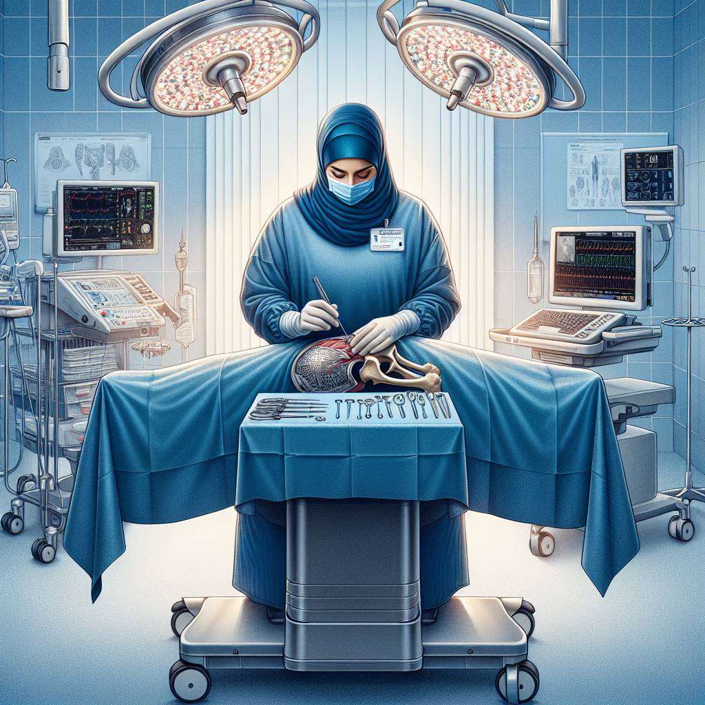 Surgeon performing hip replacement surgery in a modern operating room