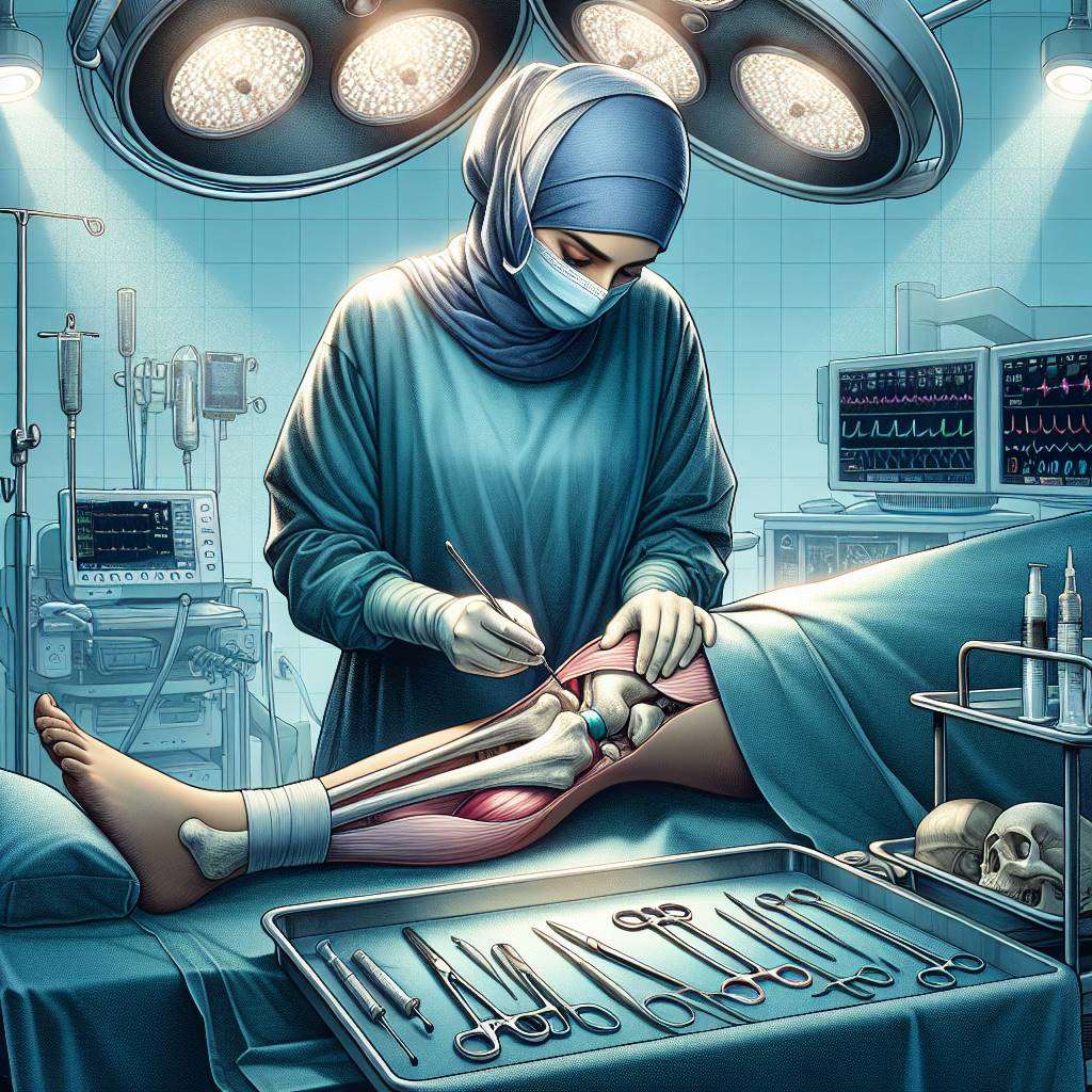 Surgeon performing knee replacement surgery in sterile operating room