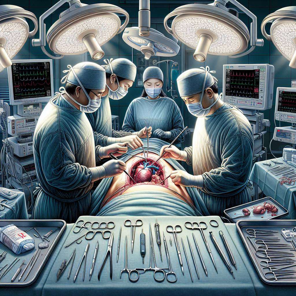 Surgeon performing heart bypass surgery in a modern operating room