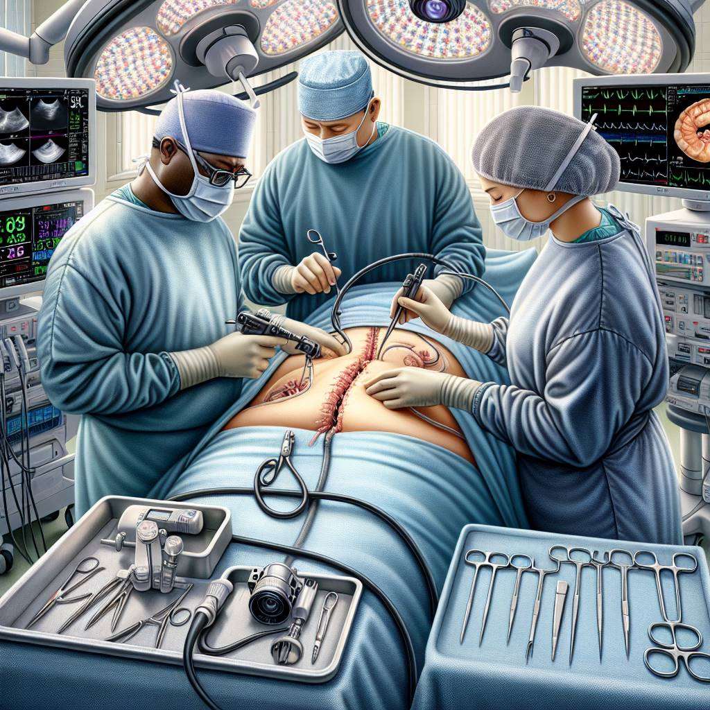 Surgeon performing laparoscopic sleeve gastrectomy in operating room