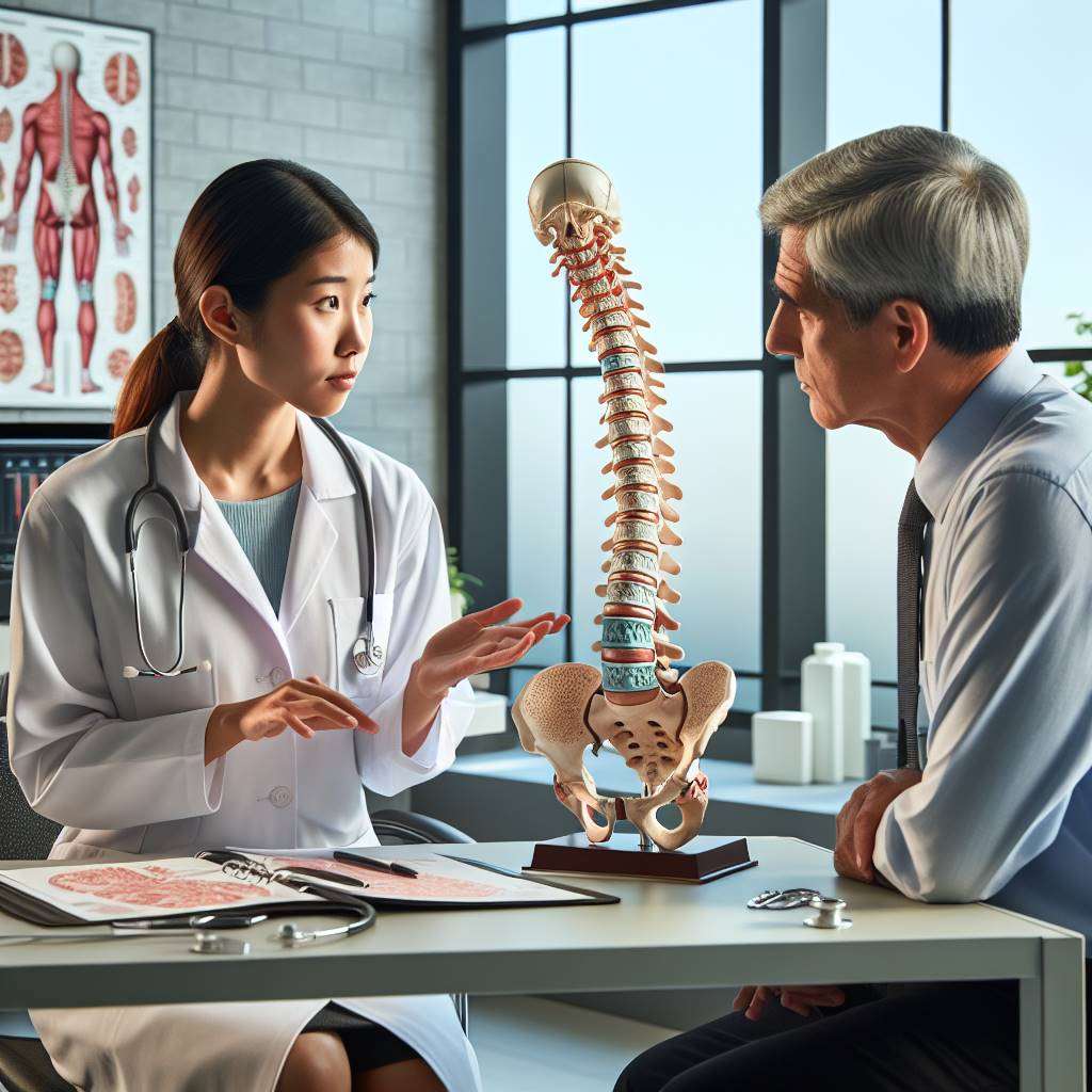 Doctor discussing spinal recovery plan with patient in a modern Indian hospital