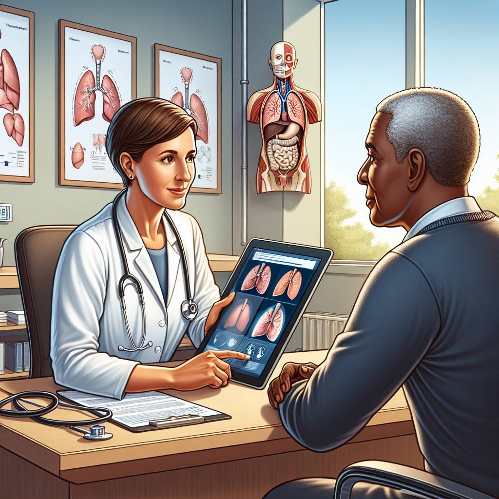 Doctor explaining lung cancer treatment options to patient