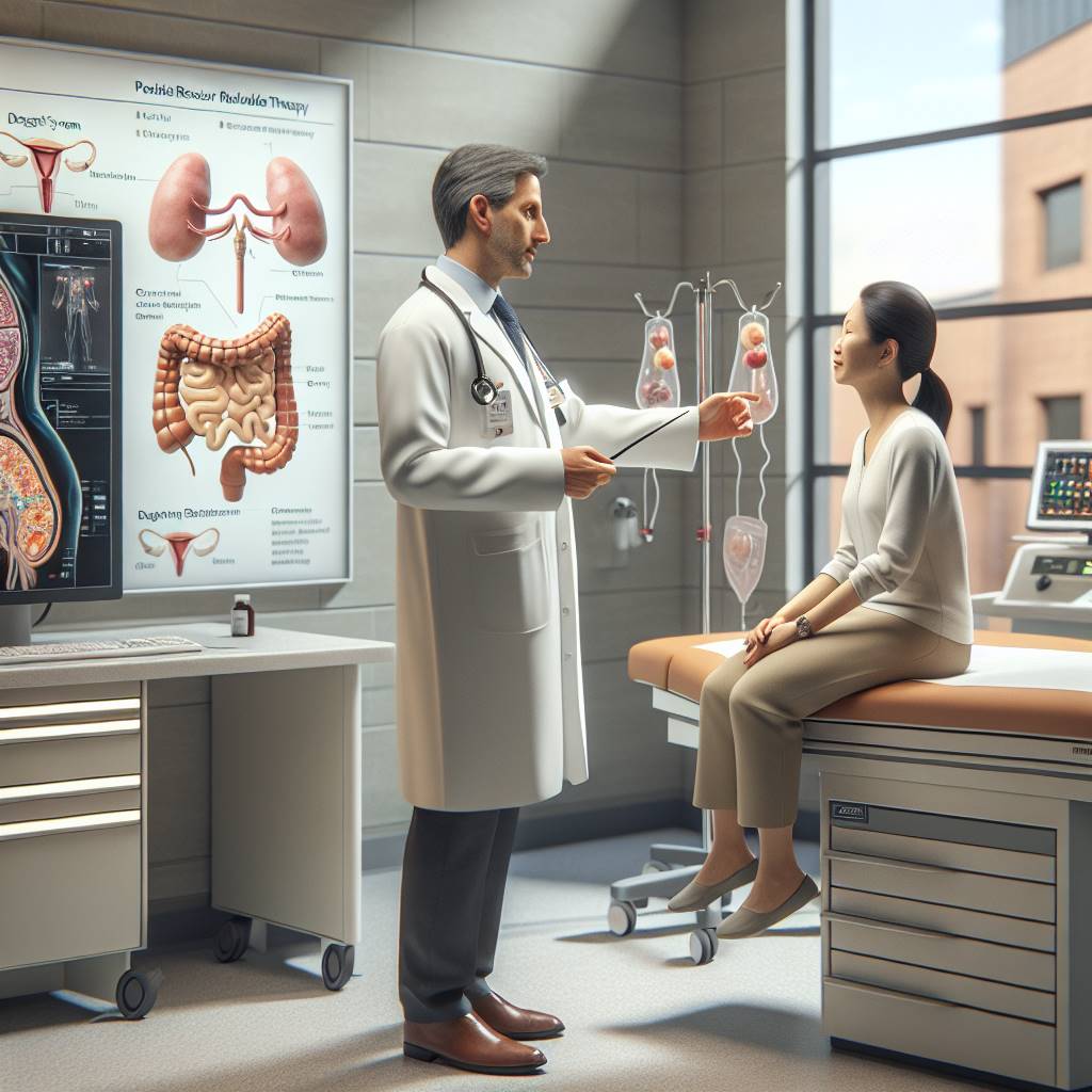 Doctor explaining PRRT therapy to patient in hospital setting