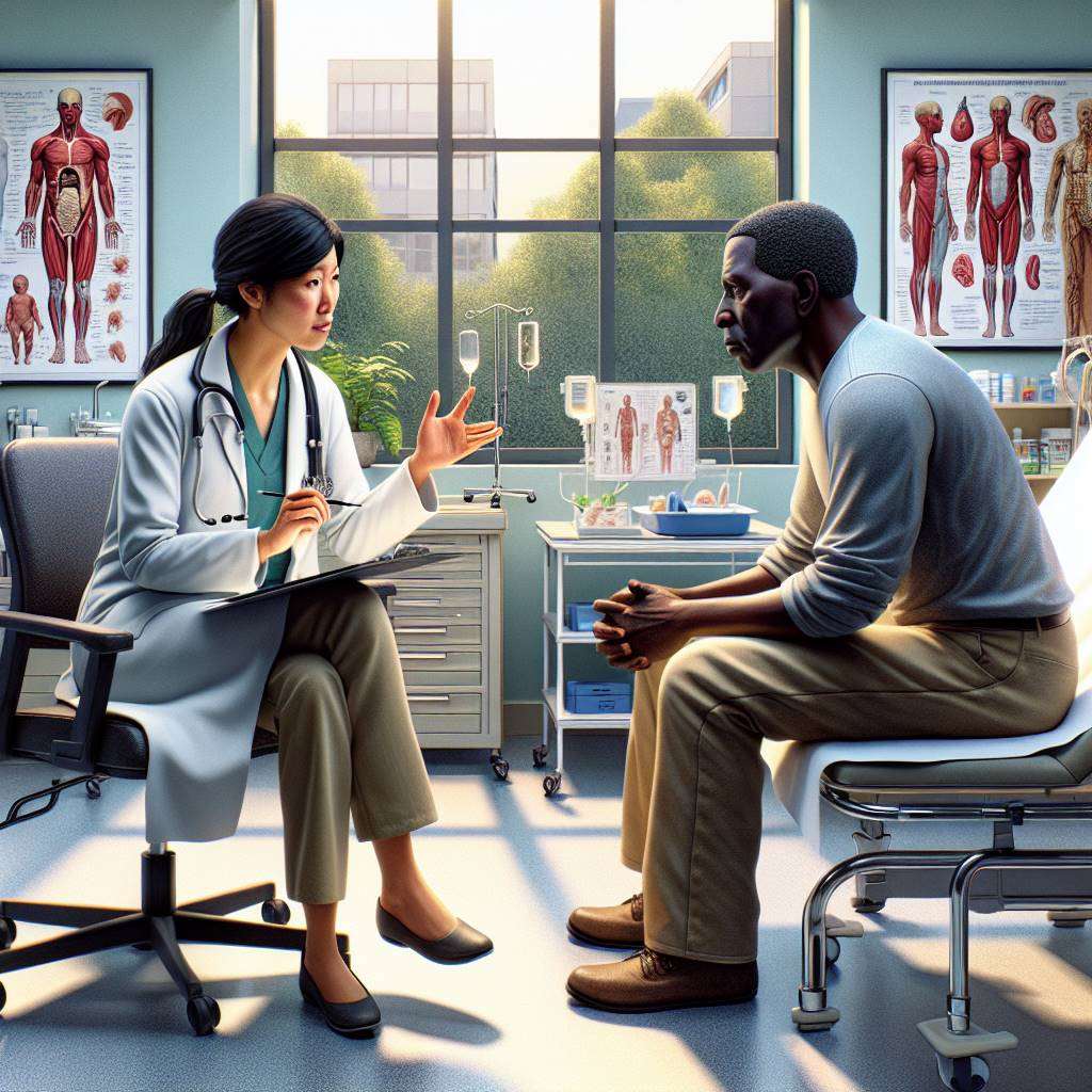 Doctor discussing treatment options with patient in hospital