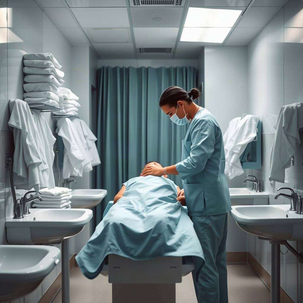 Radiation therapist positioning a patient for a daily proton therapy session