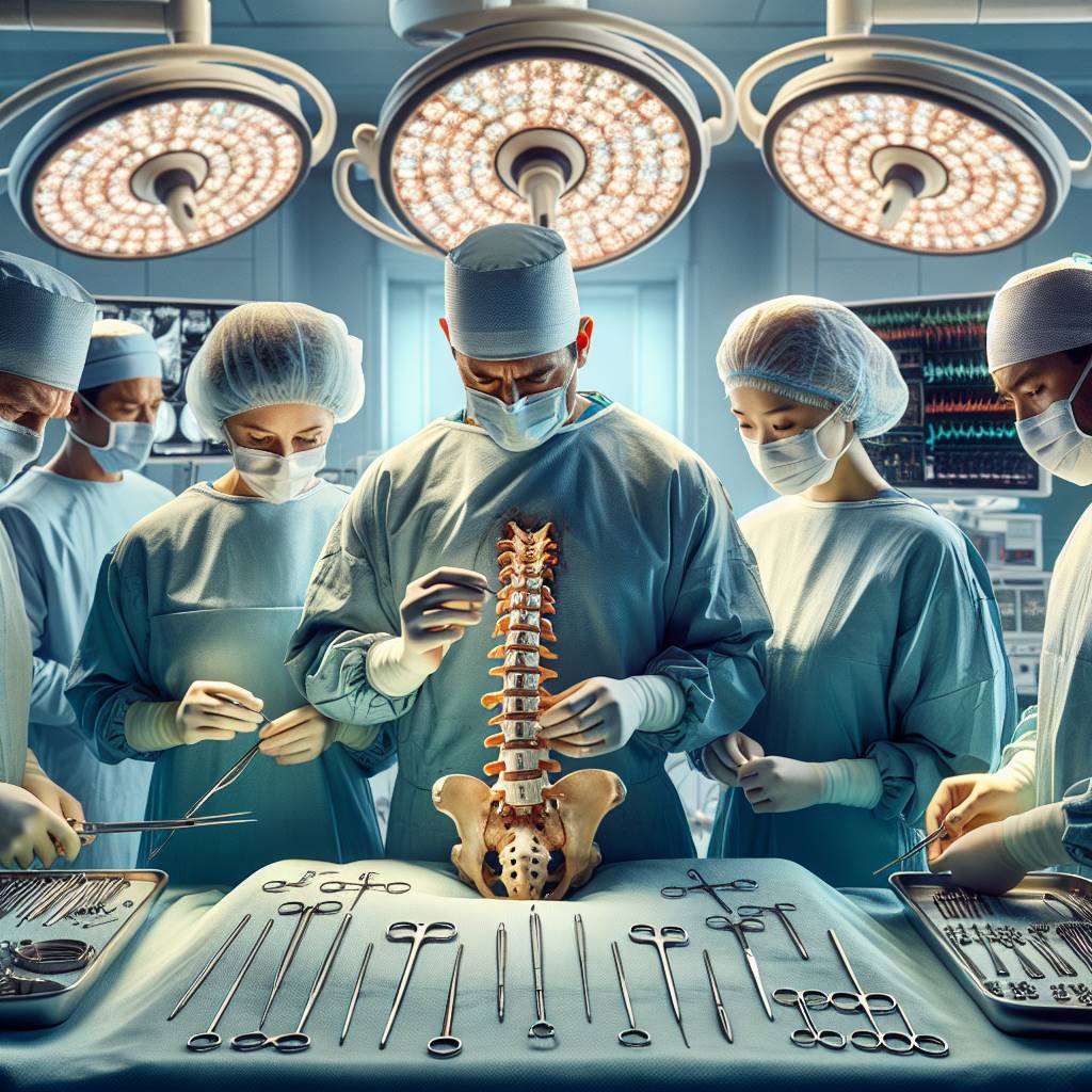 Surgeon performing spine fixation in operating room