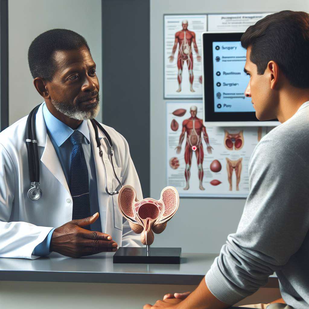 Doctor explaining prostate cancer treatment options to patient