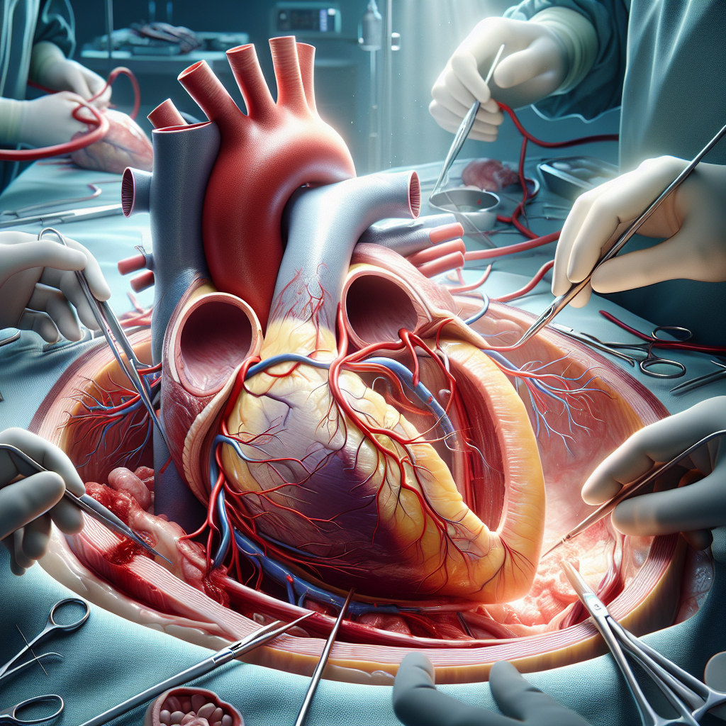 Illustration of Coronary Artery Bypass Surgery (CABG) showing heart grafts