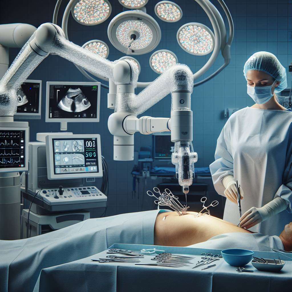 Doctor using robotic system for colon cancer surgery