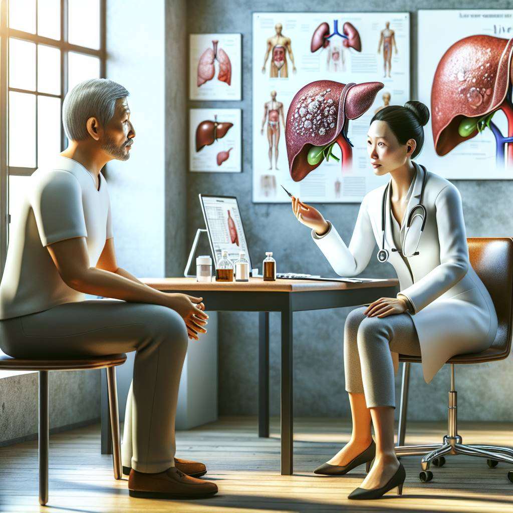 Doctor explaining liver cancer treatment options to patient