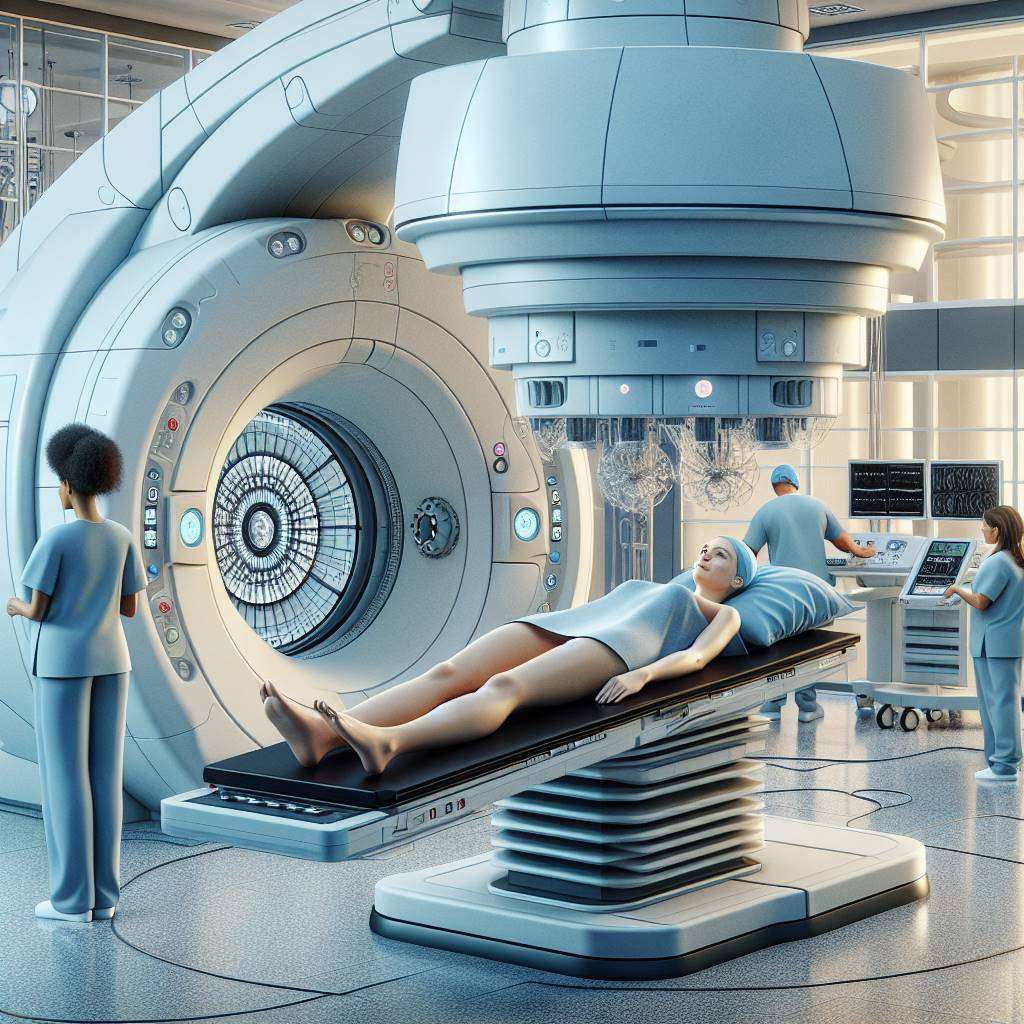 Patient undergoing SBRT with advanced radiation equipment