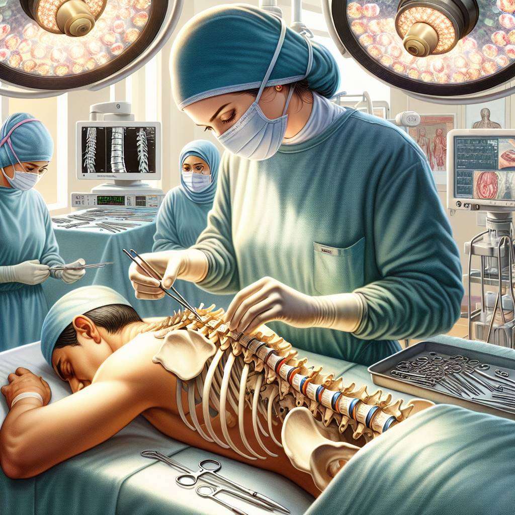Surgeon performing spinal fusion surgery in an operating room