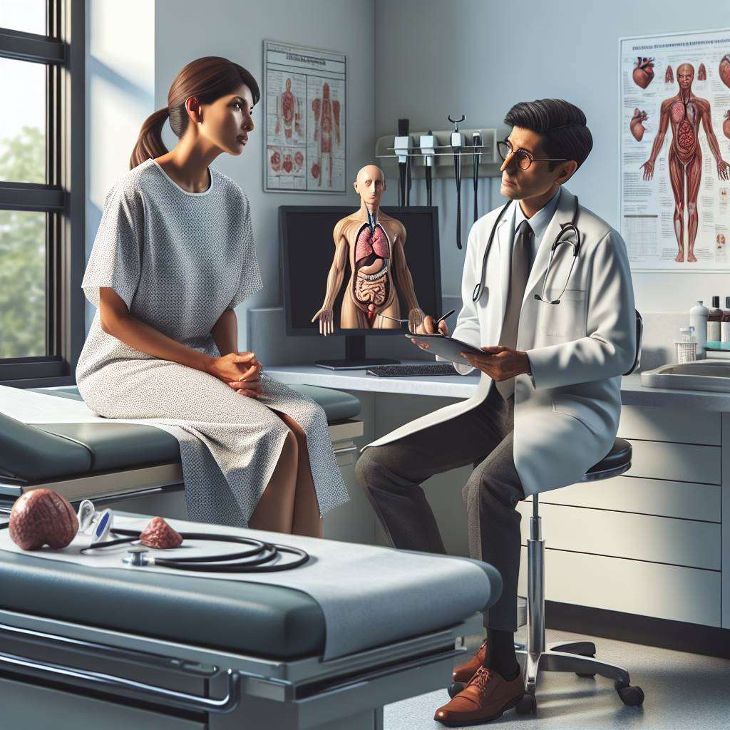 Surgeon consulting patient in clinic setting