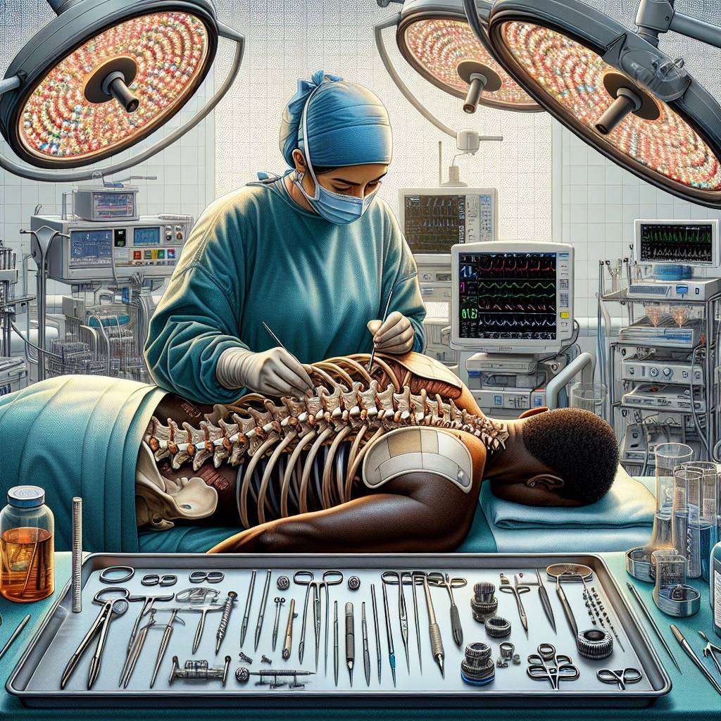 Surgeon performing spinal fixation in an operating room