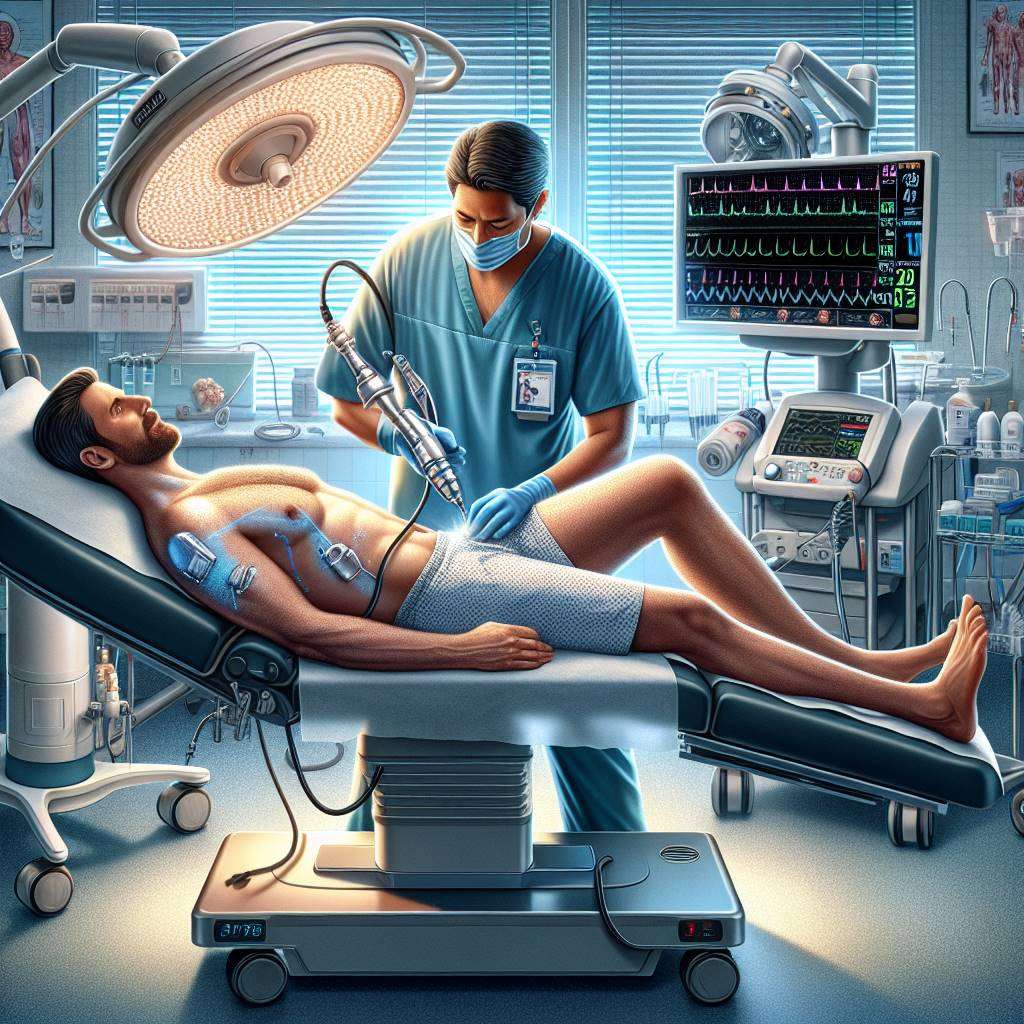 Doctor performing RFA therapy on patient in clinical setting