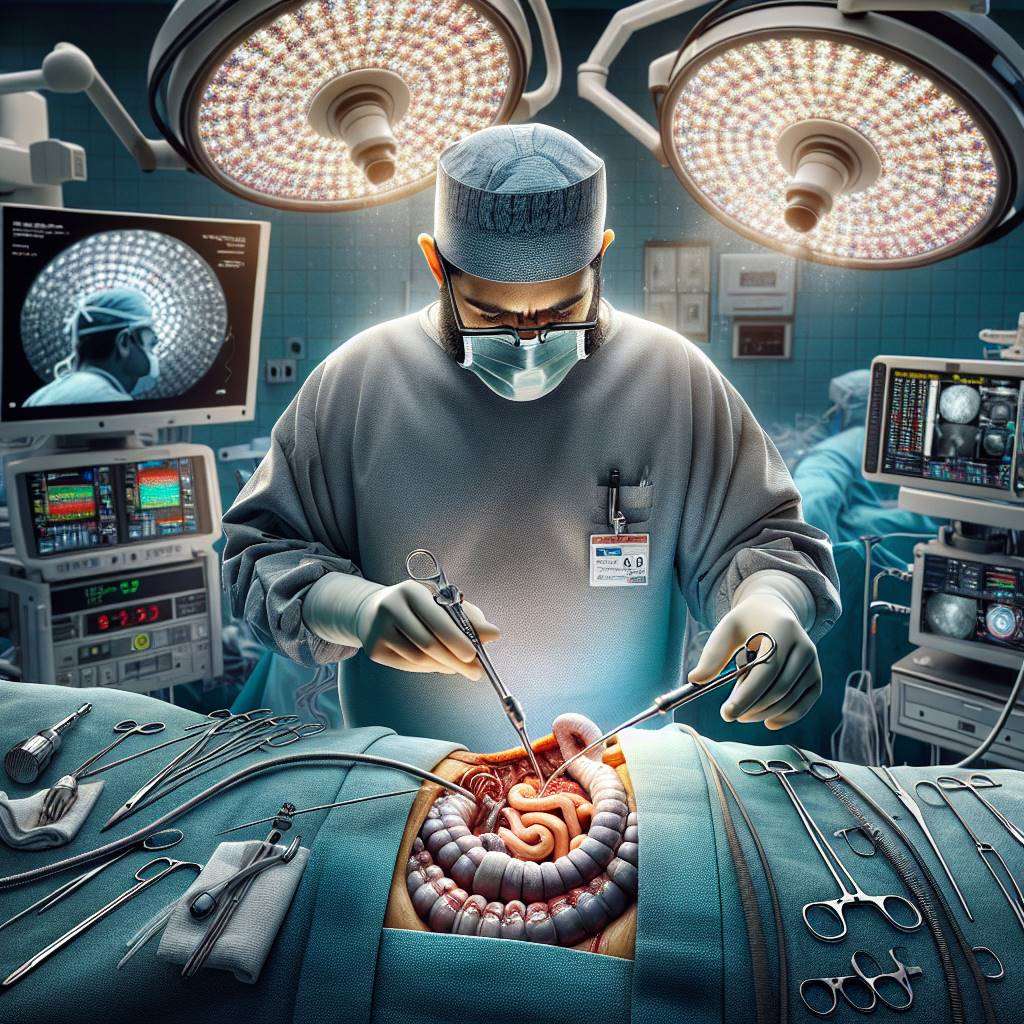 Surgeon performing laparoscopic gastric bypass surgery