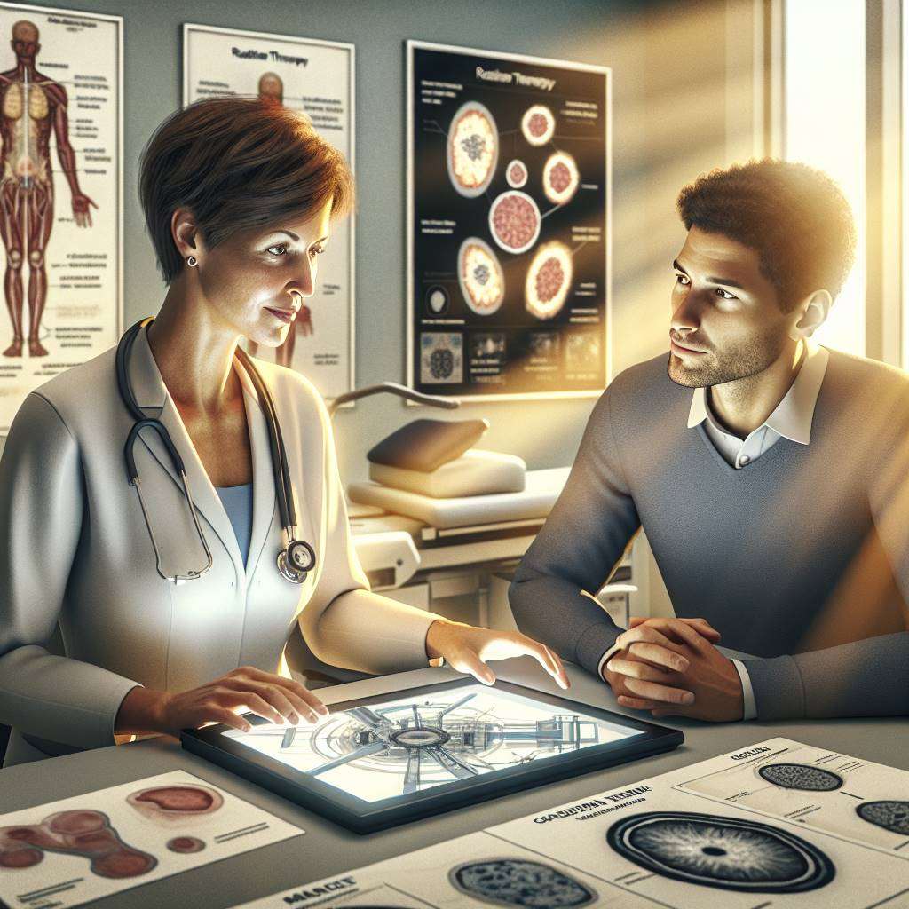 Doctor explaining radiation therapy to patient in hospital