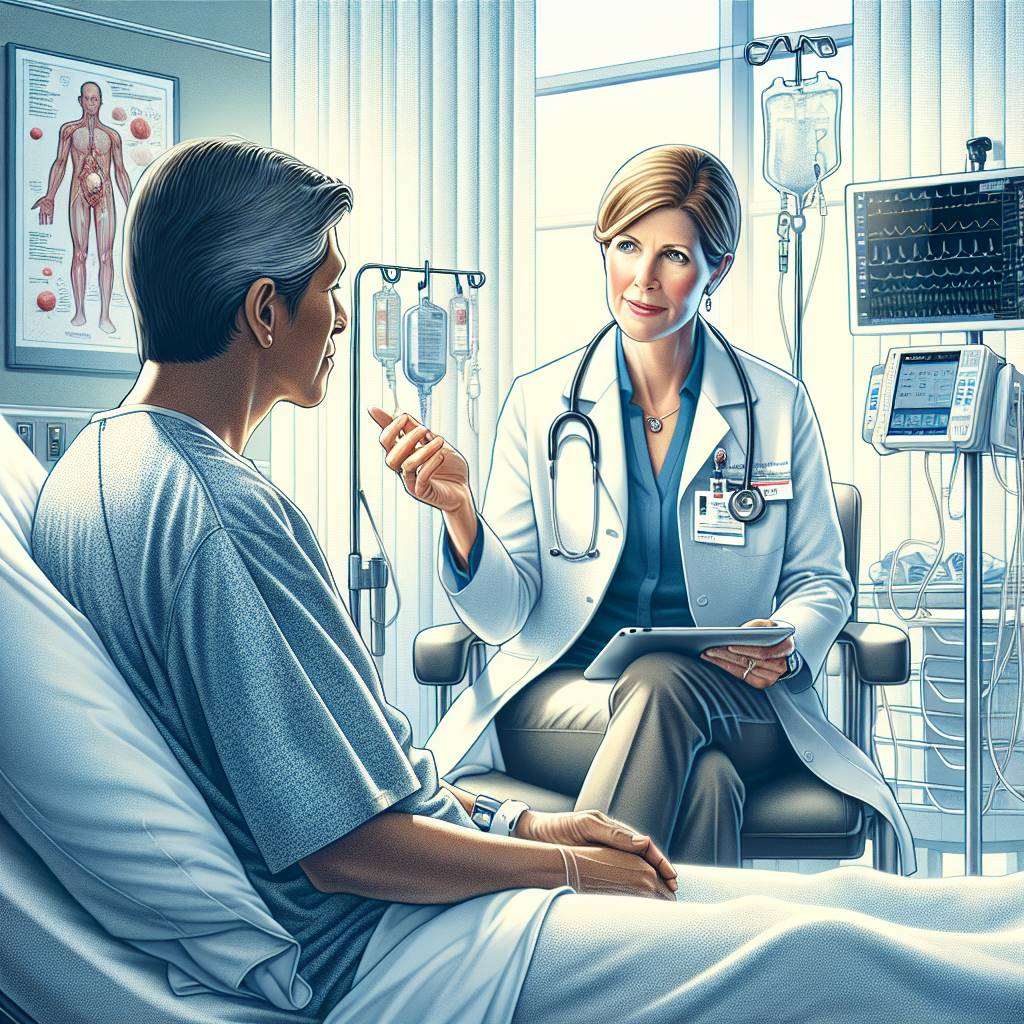 Doctor explaining stem cell transplant to patient in hospital