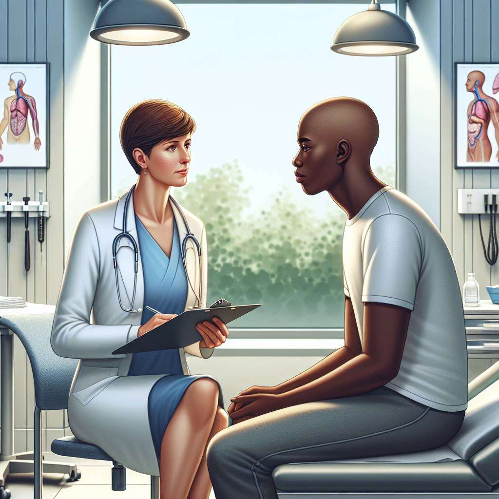 Doctor consulting patient in oncology clinic