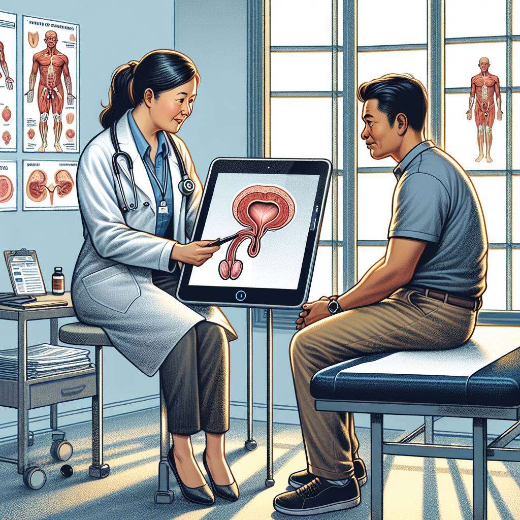 Doctor explaining prostate cancer treatment options to patient