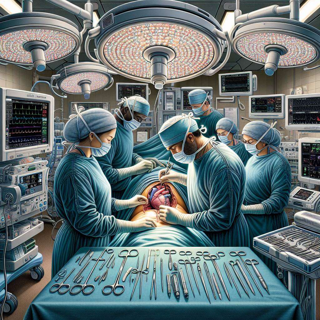 Surgeon team performing heart surgery in a modern operating room
