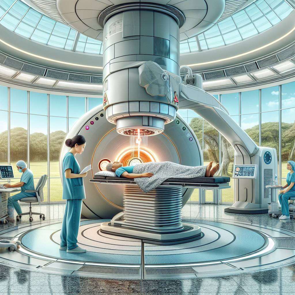 Medical equipment setup for proton therapy session