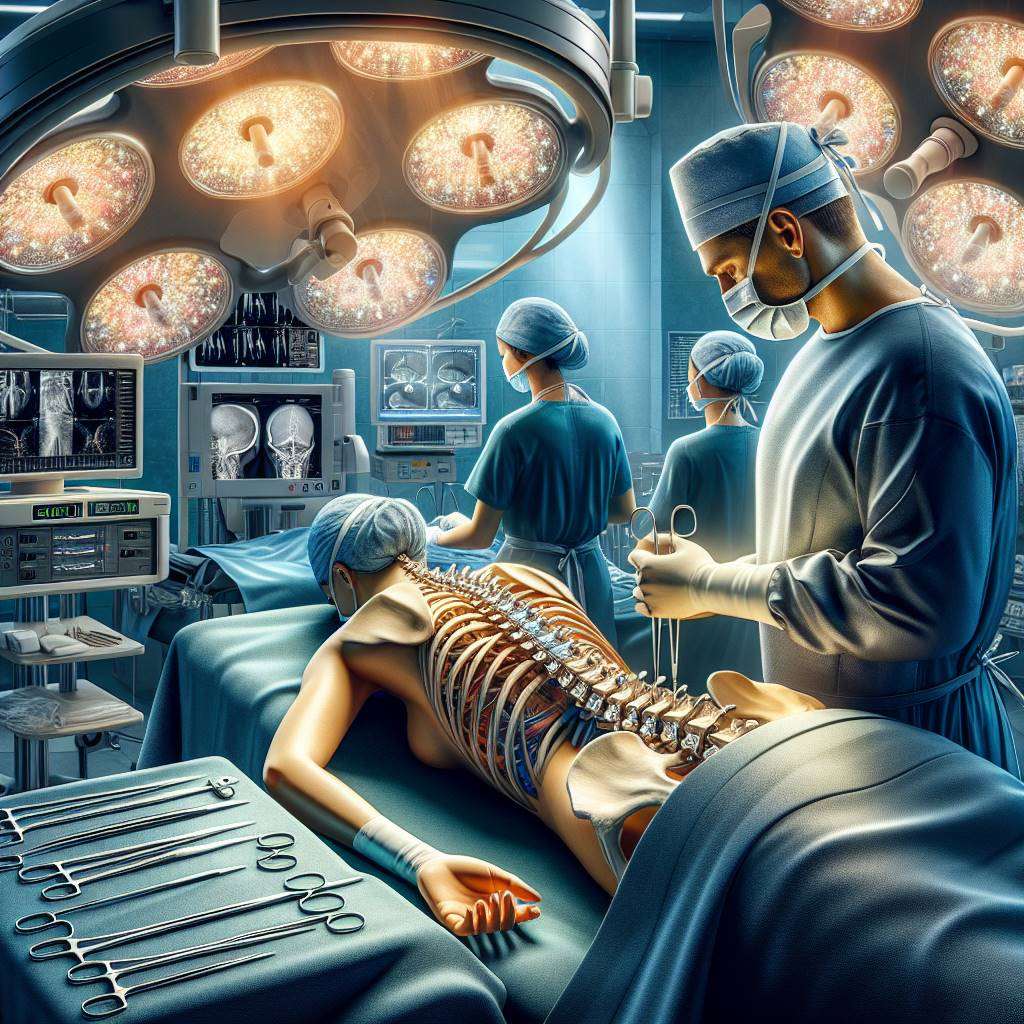 Surgeon performing spine fixation surgery in an operating room
