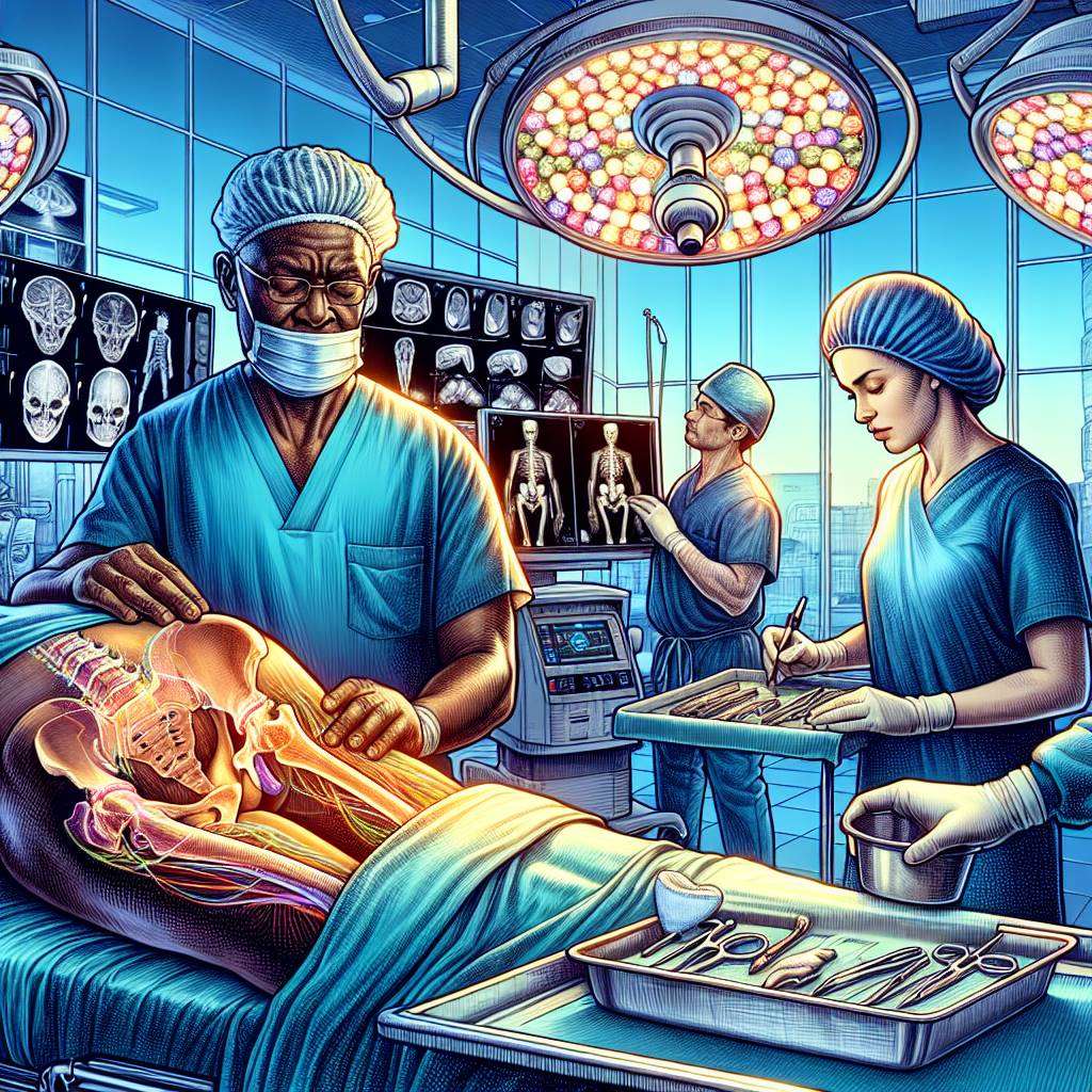 Doctors reviewing hip X-ray with patient in a modern clinic setting